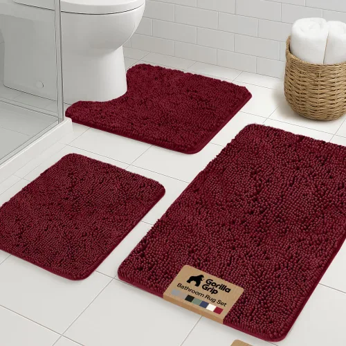 Miniatura 15 de GORILLA GRIP - Juegos de alfombras de baño, juego de 2 alfombras de chenilla suave, alfombra base para inodoro y alfombra de 30 x 20, alfombras Negro