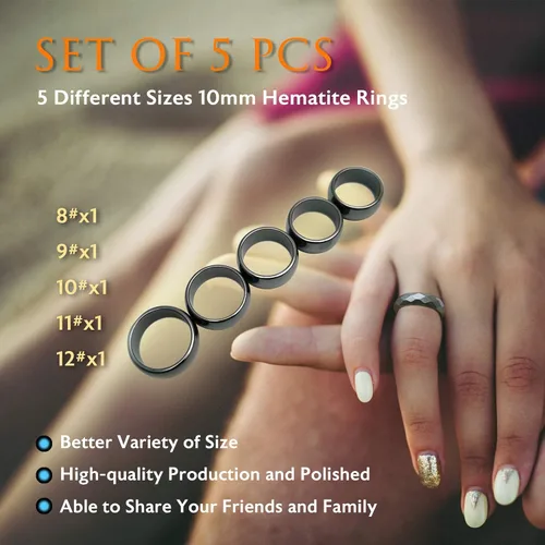 Miniatura 36 de Morchic - Anillos unisex de piedras de hematita, para equilibrar ansiedad, chakra raíz, (paquete de tamaños mixtos)
