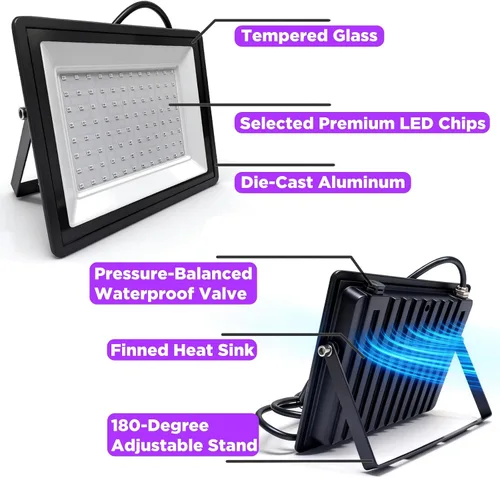 Miniatura 3 de Luz negra UV de 100 W, impermeable IP66, con enchufe e interruptor integrado. Ideal para fiestas brillantes, iluminación de escenario, pintura