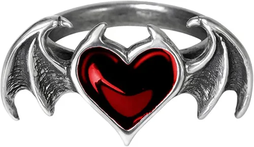 Caiyao Anillo de dedo con forma de corazón de murciélago de Halloween vampiro vintage Love Demon Peach Punk Knuckle Joint Promise Pinky Band Anillo