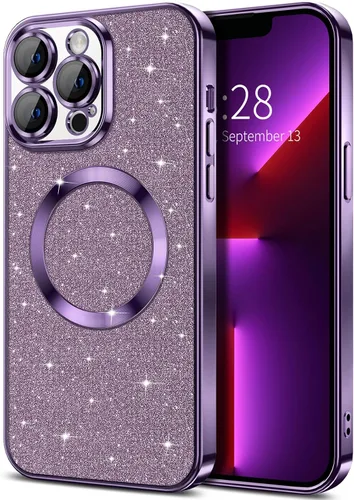 Miniatura 26 de Hython Funda para iPhone 13 Pro Max con purpurina, fundas magnéticas transparentes para teléfono con protector de lente de cámara