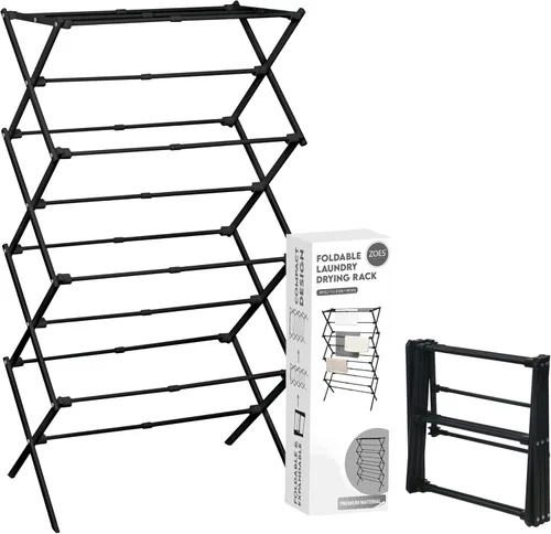 ZOES HOMEWARE Tendedero de ropa de 4 niveles, 4 pies de alto plegable para secar ropa para interiores y exteriores, tendedero de ropa portátil Negro