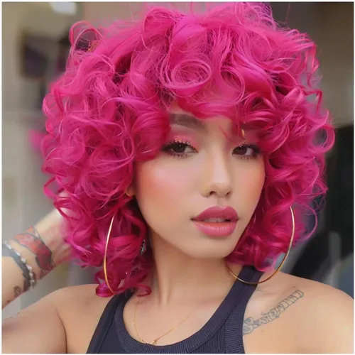 Miniatura 8 de Pelucas cortas y rizadas con flequillo para mujeres negras, peluca rizada afro afro, cabello sintético suave resistente al calor, peluca de aspecto