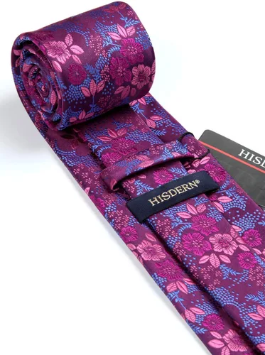 Miniatura 3 de HISDERN Corbatas florales tejidas clásicas de 3.4 pulgadas para hombre, corbata formal, bolsillo cuadrado para boda con caja de regalo de pañuelo