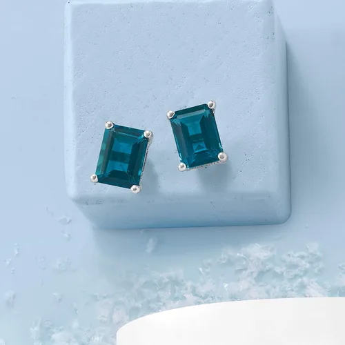 Miniatura 3 de Ross-Simons Pendientes de tuerca con topacio azul Londres de 3,00 qt t en plata de ley, Gema, Topacio
