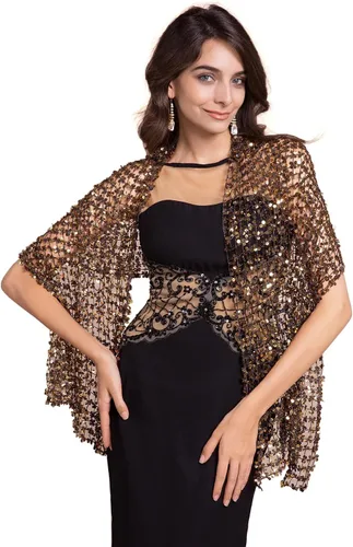 RZTA Chales metálicos brillantes y envolturas con hebilla para vestidos de fiesta de noche, boda y fiesta