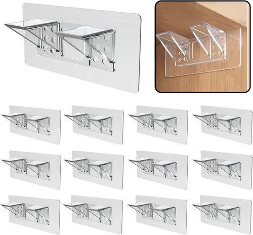 Miniatura 8 de Paquete de 6 soportes adhesivos de servicio pesado para estantes, soportes de doble fila de gran tamaño, clavijas de montaje en pared sin