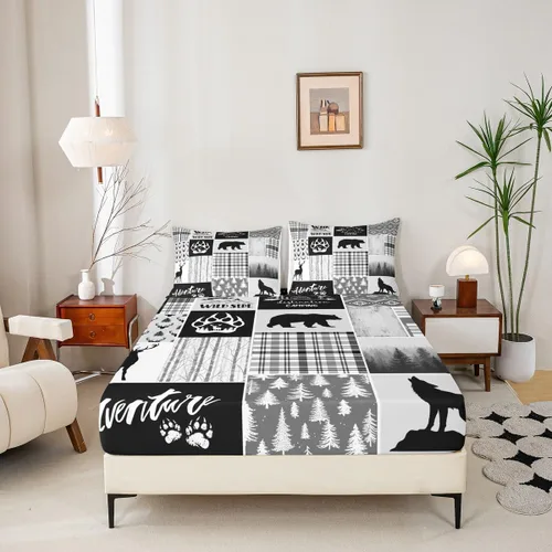 Miniatura 5 de Manfei Juego de sábanas rústicas de ciervo de oso de ciervo, aventura y caza de lobos para niños, niñas y adultos, decoración de habitación