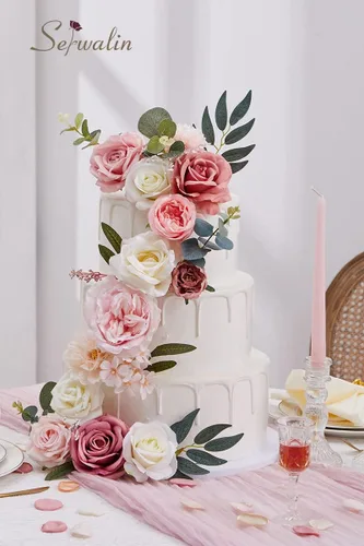 Miniatura 4 de Serwalin - Flores artificiales de color rosa primaverales, rosas de seda, flores falsas para bricolaje, ramos de novia, ramos de boda, flores para A