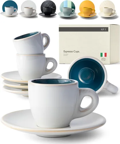 Miniatura 10 de KIVY Tazas de Gres para Espresso, Juego de 4 Piezas - Diseño Italiano, de Paredes Gruesas, 3 oz, Aptas para Microondas y Lavavajillas Verde