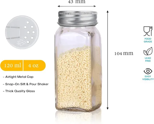 Miniatura 2 de ATB Salero y pimentero de vidrio con tapas de acero inoxidable, dispensadores de especias estilo granja, coctelera de azúcar con sello de frescura