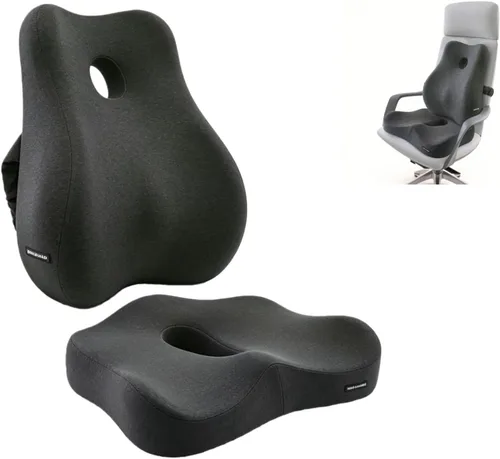 Juego de cojín de asiento y almohada de apoyo lumbar para silla de oficina y molestias en el coxis con almohada de apoyo lumbar y cojín de asiento,