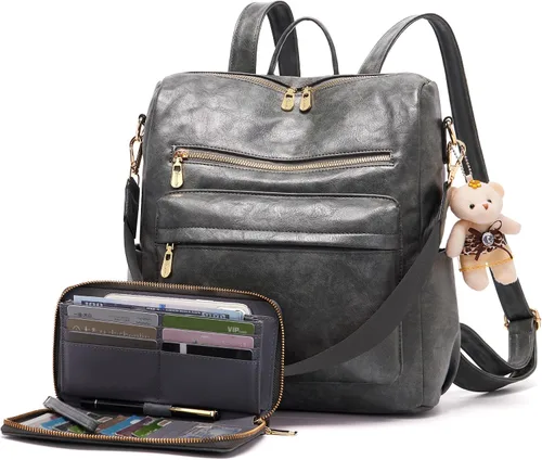 Miniatura 7 de Soperwillton Bolso de mochila para mujer. Bolsos de mano con diseño multiusos. Bolsa de hombro de cuero sintético. Bolsa de viaje. Juego de 2