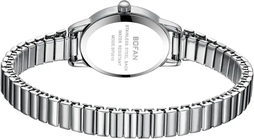 Miniatura 3 de BOFAN Relojes pequeños de oro para mujer, relojes de pulsera de cuarzo de fácil lectura con banda de expansión de acero inoxidable, resistente al