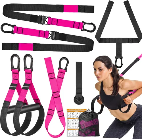 Miniatura 10 de Kit de entrenamiento de resistencia para el hogar, correas de entrenamiento de suspensión con extensión ajustable, anclaje de puerta y bolsa