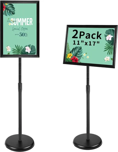 Miniatura 11 de Soporte de letrero de pie de pedestal de 11 x 17 pulgadas, soporte ajustable de aluminio para cartel con marco abierto para aviso/póster/anuncio
