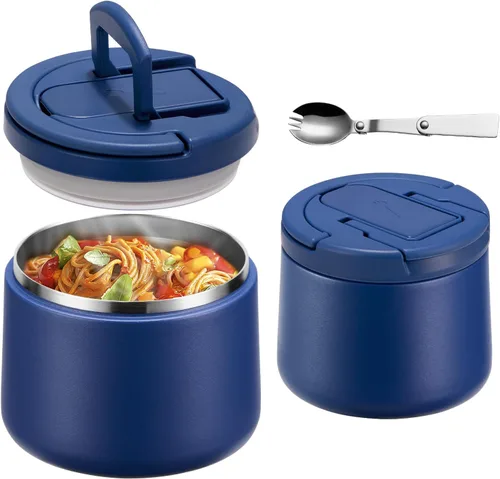 Miniatura 9 de Tarro de comida aislado al vacío de 14 onzas con tapa de hebilla, termo de sopa para niños de comida caliente, boca ancha, a prueba de fugas