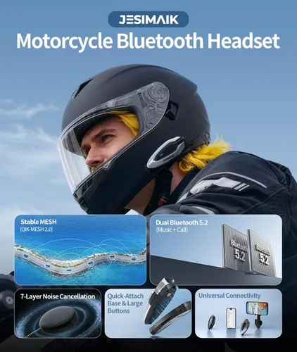 Miniatura 3 de JESIMAIK Auriculares Bluetooth para casco de motocicleta, sistema de comunicación de casco de malla para 10 jinetes, soporte magnético antirrobo