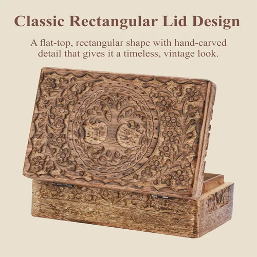 Miniatura 5 de Ajuny Cajas de Joyería de Madera Cajas Decorativas Antiguas con Tallado del Árbol de la Vida para Decoración de Mesa de Centro Regalo de Cumpleaños