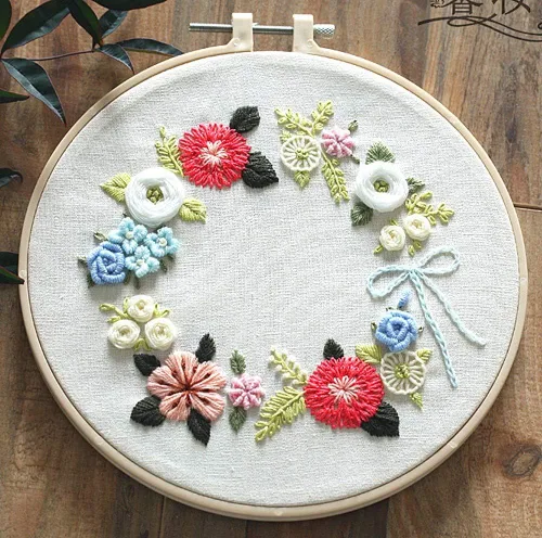 Awesocrafts Kit de bordado, corona de flores, plantas de amor, gama completa de kits de bordado para principiantes y adultos, patrones fáciles
