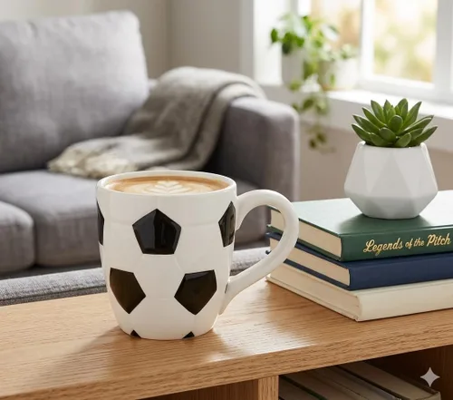 Miniatura 3 de Burton + BURTON - Taza de cerámica con pelota de fútbol, 15 onzas, pintada a mano, taza de café deportiva para entrenadores y fanáticos