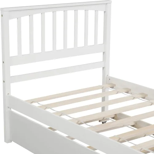 Miniatura 5 de MERITLINE Cama individual con nido, cama corrediza de plataforma con cabecero y estribo para niñas y niños, no necesita somier, (blanco)