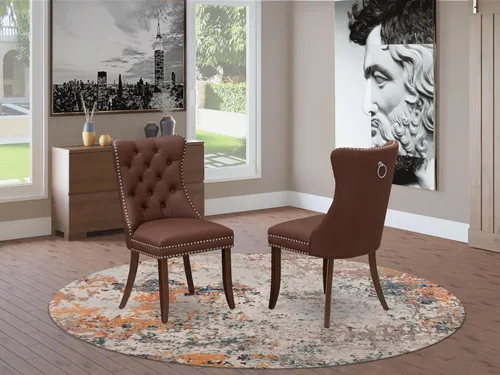 Miniatura 2 de East West Furniture DAP3F26 Dallas Parson - Juego de 2 sillas de comedor tapizadas de tela de poliéster color burdeos con botones copetudos