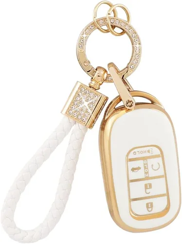 Miniatura 7 de PIFOOG Cubierta de llavero de TPU Llavero Bling Blanco Borde Oro Grande