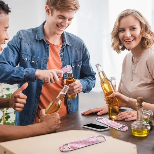 Miniatura 4 de Didaey Abrebotellas plano con purpurina, 4 unidades, acero inoxidable, barra de cerveza, barman clave, amigos, abridor de cerveza con diamantes