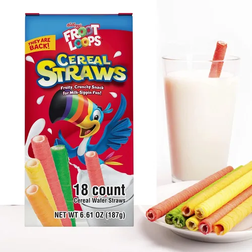 Miniatura 5 de Kellogg's - Pajitas de cereales Froot Loops 2025, alternativas de paja de desayuno comestible para leche, regalo nostálgico infantil de los años 90