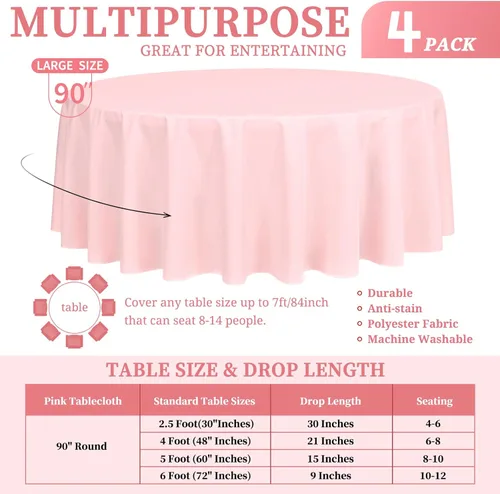 Miniatura 319 de Showgeous Paquete de 4 manteles redondos color rosa intenso de 120 pulgadas de poliéster para mesas redondas, manteles de tela decorativa lavable