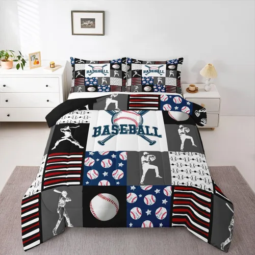 Juego de ropa de cama individual de béisbol deportivo para niños y adolescentes, juego de edredón de atletas de béisbol para niños, juego de edredón