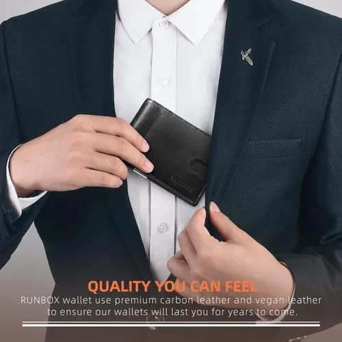 Miniatura 98 de RUNBOX - Carteras delgadas para hombre, cartera de piel con pinza para el dinero, cartera de bolsillo frontal con bloqueo RFID, tarjetero