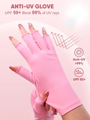Miniatura 2 de SUBAY Guantes UV para uñas de gel, guantes sin dedos con protección UPF 50+ para manicuras, arte de uñas, guante protector profesional que protege