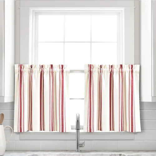 Miniatura 13 de Lush Decor Farmhouse Stripe - Par de paneles de cortinas de ventana de algodón reciclado ecológico teñido en hilo a rayas, 42" A x 63" L, Negro