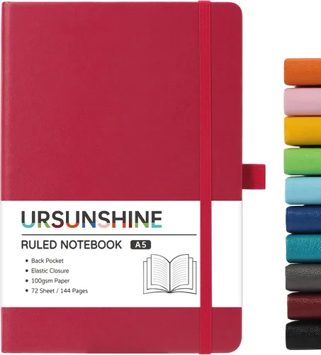 Miniatura 61 de Cuaderno punteado, diario, 5.3 x 8.26 pulgadas, tapa dura, prémium, papel grueso, doble espiral, bandas, cuero negro sintético, lazo para bolígrafo