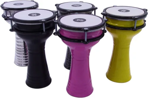 Miniatura 4 de Kids Percussion Darbuka de aluminio de 10 pulgadas de longitud, 5.2 pulgadas de cabeza sintética ajustable Doumbek tambor de mano para niños (negro)