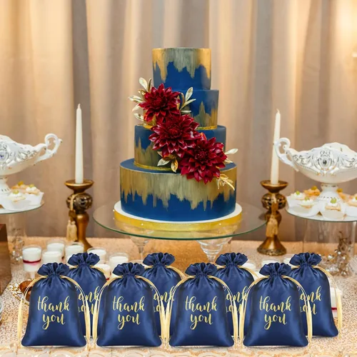 Miniatura 5 de Sieral 50 Piezas Bolsas de Regalo de Satén de Agradecimiento con Cordón Bolsas de Joyería Dulces para Mujeres Navidad Boda Baby Shower Cumpleaños