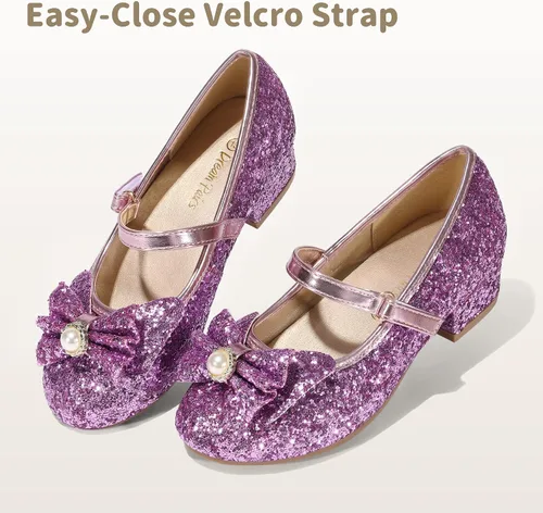Miniatura 5 de DREAM PAIRS - Zapatos de vestir para niñas, zapatos de princesa para niña pequeña, Mary Jane, tacones bajos, con purpurina, flores, para fiesta, boda