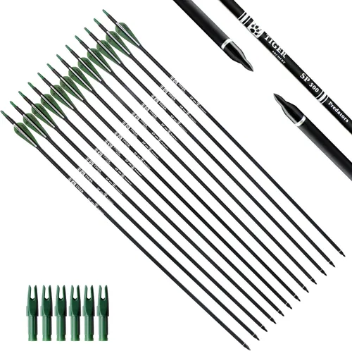 Miniatura 9 de TIGER ARCHERY - Flecha de carbono de 30 pulgadas con puntas extraíbles para arco compuesto y recurvo (paquete de 12 unidades)