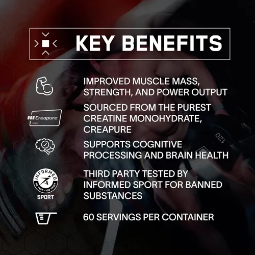 Miniatura 3 de BARE PERFORMANCE NUTRITION, Polvo de monohidrato de creatina pura BPN de Creapure, 5g de creatina por porción, apoya el crecimiento muscular, polvo