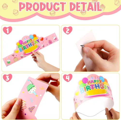 Miniatura 3 de Yunsailing 36 piezas de coronas de feliz cumpleaños para niños, coronas de papel para fiesta de cumpleaños para regalos de aula, coronas para fiesta