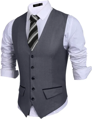 Miniatura 2 de COOFANDY Chaleco de traje de negocios para hombre, chaleco de vestir ajustado, chaleco de boda
