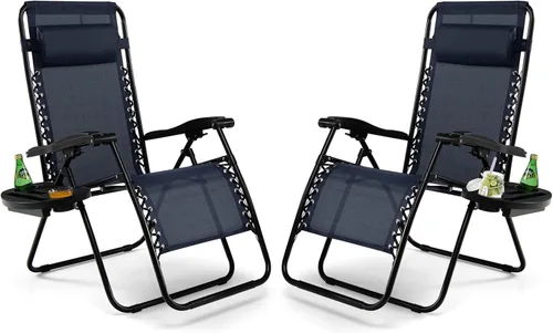 Miniatura 23 de Tangkula Zero Gravity - Silla plegable para patio, reclinable, ajustable, con soporte para tazas, reposabrazos anchos para patio, jardín, piscina