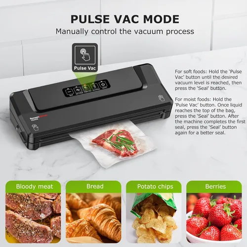 Miniatura 5 de Bonsenkitchen Máquina selladora al vacío Sellador de alimentos compacto para almacenamiento de cocina y preparación de comidas Múltiples modos
