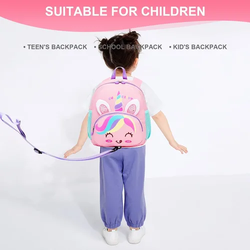 Miniatura 3 de Mochila pequeña para niñas y niños, mochila para perschool con correa para el pecho, dibujos animados 3D, Unicornio, Linda mini mochila para niñas