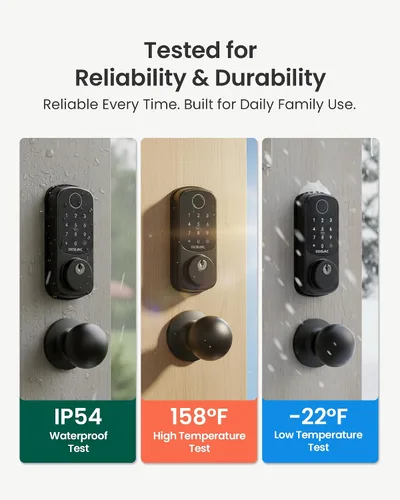 Miniatura 8 de DESLOC Cerradura inteligente de huellas dactilares B200 con 2 perillas, juego de cerradura de puerta delantera sin llave, cerrojo de seguridad