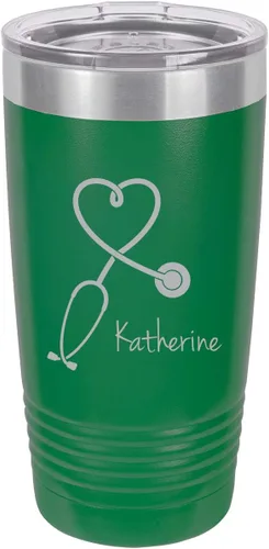 Miniatura 12 de Estetoscopio Enfermera - Vaso aislado con texto personalizado, taza de café de viaje de 20 onzas, personalizable (azul claro)