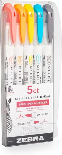 Miniatura 2 de Zebra Pen Mildliner 79505 - Bolígrafo de doble punta, punta ultrafina, colores de tinta amigables, multicolor, paquete de 5