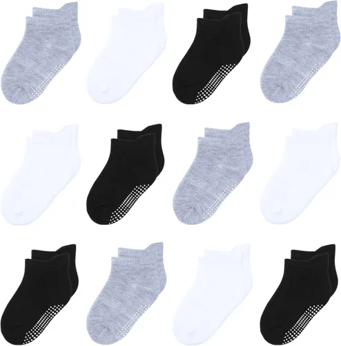 Miniatura 11 de 12 paquetes de calcetines antideslizantes para niños y bebés con agarres, 1-7 años, calcetines de algodón para tobillo para niños y niñas